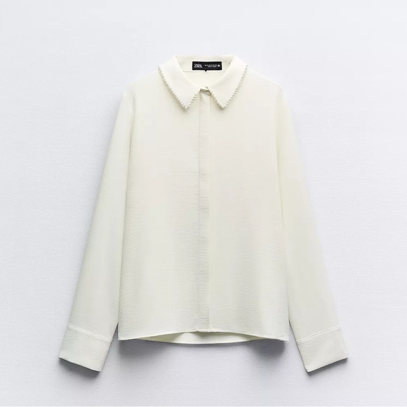 Zara Tops - Zara Pearl Lapel Crepe Shirt Size Medium